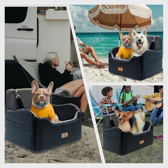 Thick High-Density Sponge Large Dog Car Seat, Comfortable Booster Seats for Large Dogs Under 65lbs,Travel Pet Beds in-Vehicle, Detachable and Washable Car Bed for Pets with 2 Adjustable Seatbelt