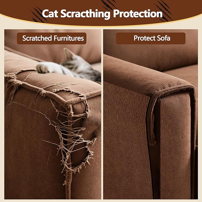Cat Scratch Furniture Protector, 78.7"x15.8" Self Adhesive Cat Scratch Mat Pad,Cut to Fit DIY Replacement Carpet for Tree,Wall,Bed,Door, Couch Protector (Brown)