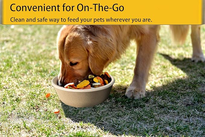 JETKONG 28 oz/3.5 Cup Disposable Dog Bowls 50pk, 100% Compostable Pets Feeding Bowls Paper Dog Travel Bowls Great for Dry and Wet Dog Food or Water (Natural, Pack of 50)