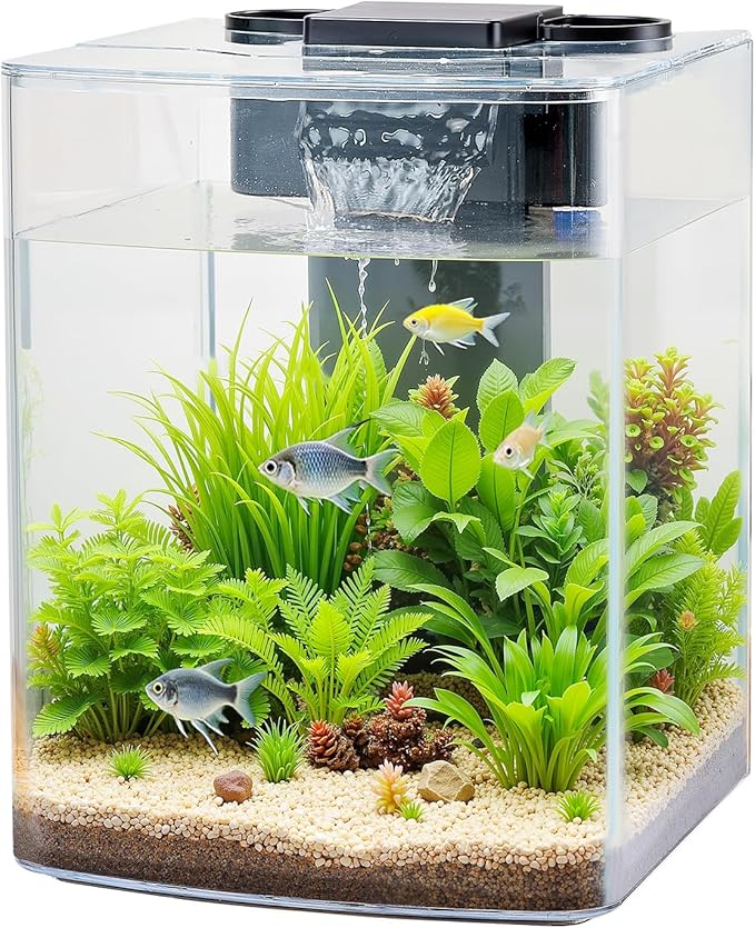 VEVOR Fish Tank Aquarium, 2 Gallon Arch Ultra-Clear GPPS Starter Smart Tank Adjustable 3 Color Lighting, Self Cleaning System Fishbowl for Freshwater & Saltwater Fish Home, Office, or Pet Use