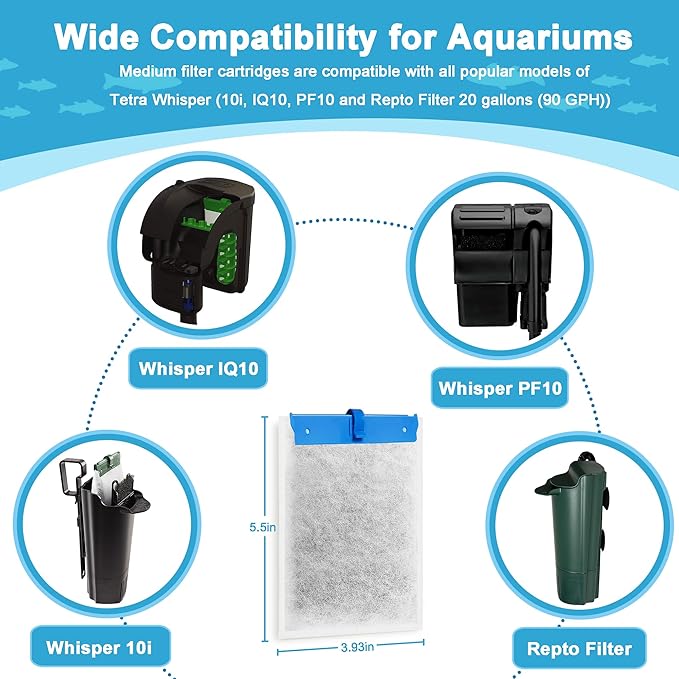 10 Pack Medium Fish Tank Filter Cartridges Compatible with Tetra Whisper Bio-Bag Filters Medium Replacement Filter Cartridges for Whisper ReptoFilter and 10i IQ10 PF10 Power Filters -Ready to Use