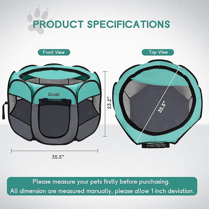 Pet Cat Playpen for Indoor Cats Enclosed, Puppy Dog Play Pen for Outdoor Travel Camping (Medium Size, Green & Dark Grey)
