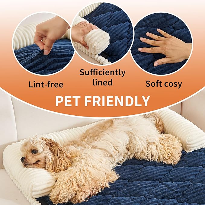 HAOMAIJIA Dog Couch Bed for Medium Dogs, Non Slip Pet Couch Covers for Sofa Thick Soft Washable Dog Couch Cover Protector All Seasons Universal Dogs and Cats Bed Mat (Navy Blue, Medium)