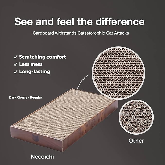 Necoichi Cardboard Cat Scratcher Bed for Indoor Cats - Cat Scratching Board (16" Regular, b.Dark Cherry Lounge)
