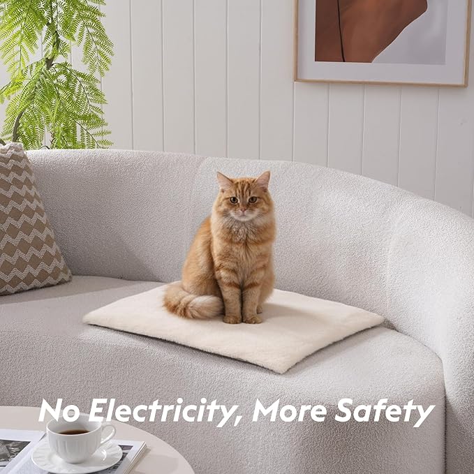 Self Warming Cat Bed, Heating Cat Pad, Extra Soft Flannel Surface, Removable ＆ Washable, Thick Thermal Mat with Non-Slip Bottom (Ivory, 24" X 18")