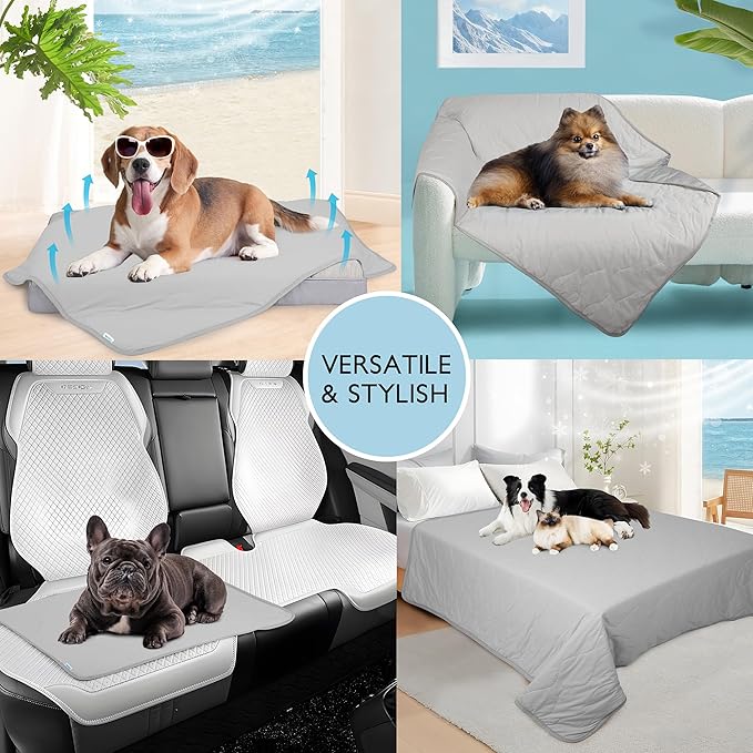 Cooling Blanket for Dogs - Q-MAX>0.4 Waterproof Pet Throw Blanket Bed Cover, Non-Slip Dog Blankets for Couch Protector, Washable Furniture Cover for Summer, Gray,60x80