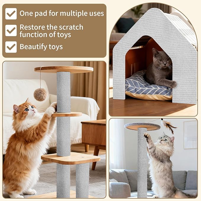 78.7"x15.8" Cat Scratch Mat,Adhesive Cat Scratch Pad for Furniture,DIY Cats Scratch Furniture Protector for Furniture,Sofa,Couch,Covering Cat Scratching Post Replacement Pads,Light Grey