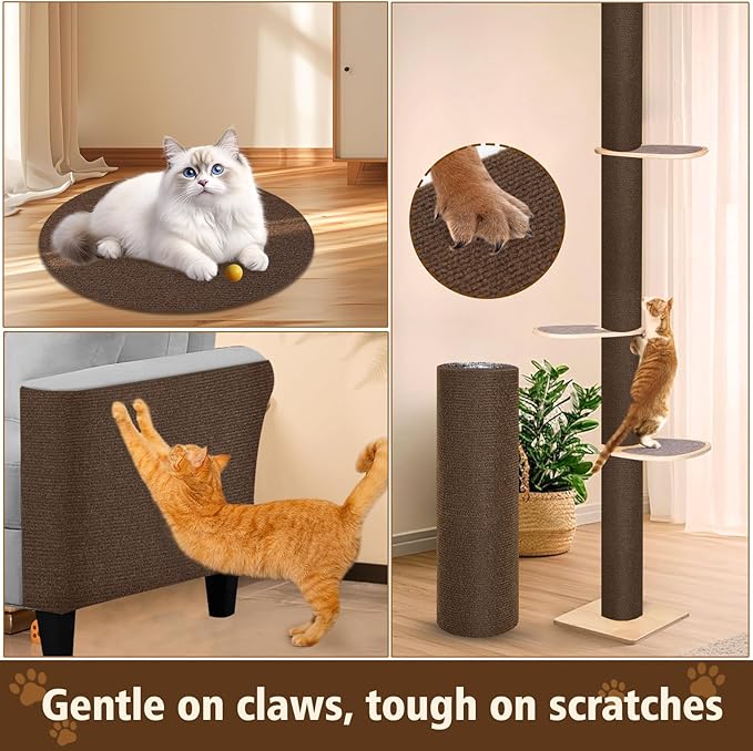 Cat Scratch Furniture Protector – DIY Climb Scratch Mat, Couch Protector from Cat Claws, Trimmable Self-Adhesive Carpet for Sofa, Furniture, Cat Tree (Brown, 78.7" x 15.8")