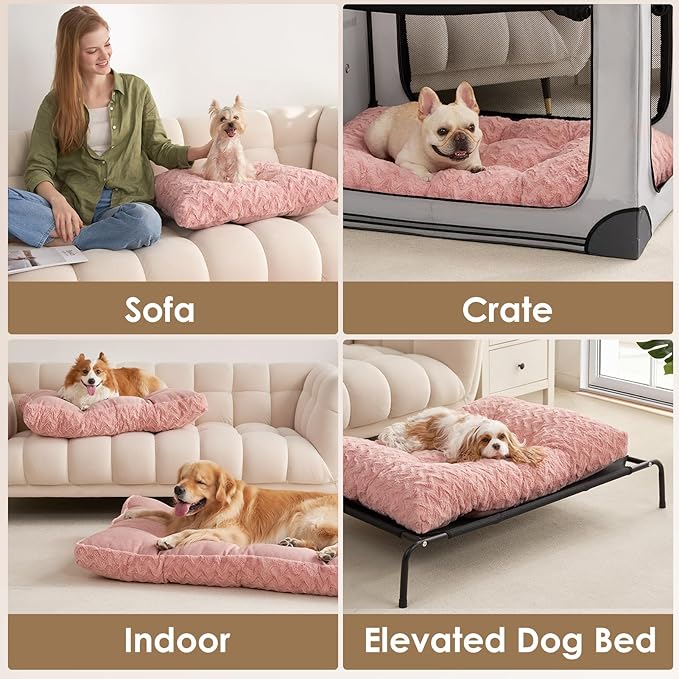 EHEYCIGA Reversible Dog Crate Bed Washable, Comfort Fluffy Plush Dog Kennel Pad for Small Doggie and Cats, Deluxe Machine Washable Pet Sleeping Mats, 23" x 18"x 3", Pink