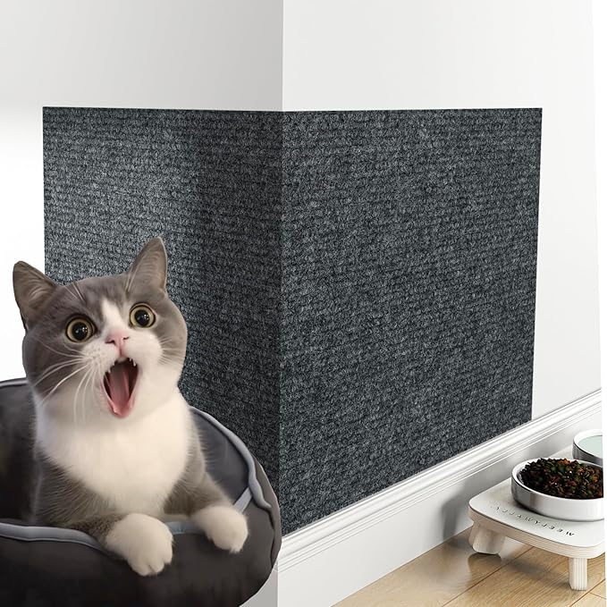 Decotalk Cat Wall Scratcher Adhesive Wall Scratchers for Indoor Cats Dark Grey Peel and Stick Carpet Walls Mounted Cat Scratching Pad 12"x78.7" Gray Corner Walls Scratching Post Furniture Protectors