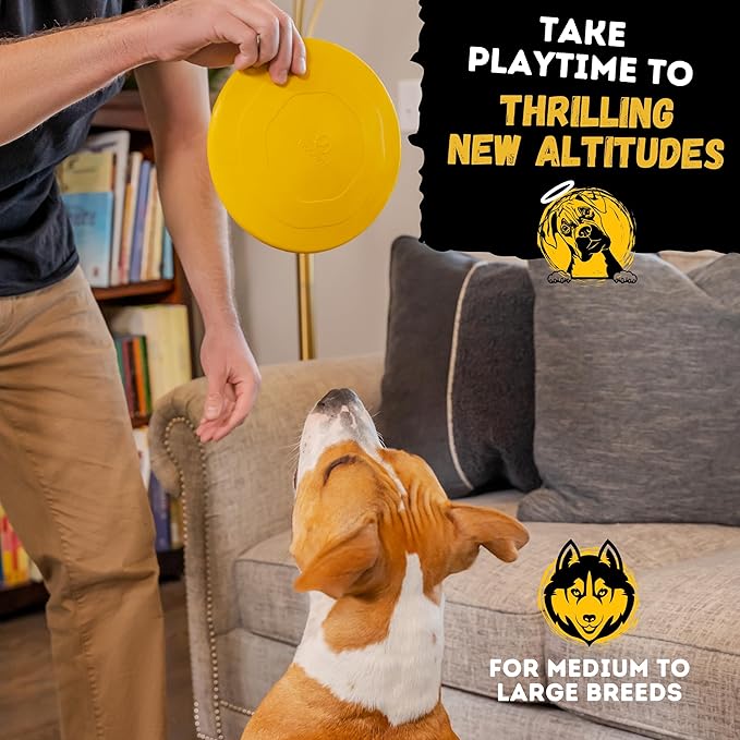 "Indestructible Dog Disc - Lifetime Replacement - Medium & Large Breed - Ultra Durable for Aggressive Chewers - Tough & Strong, Heavy Duty Natural Rubber Toy - Fetch, Tug, & Chew - 8in