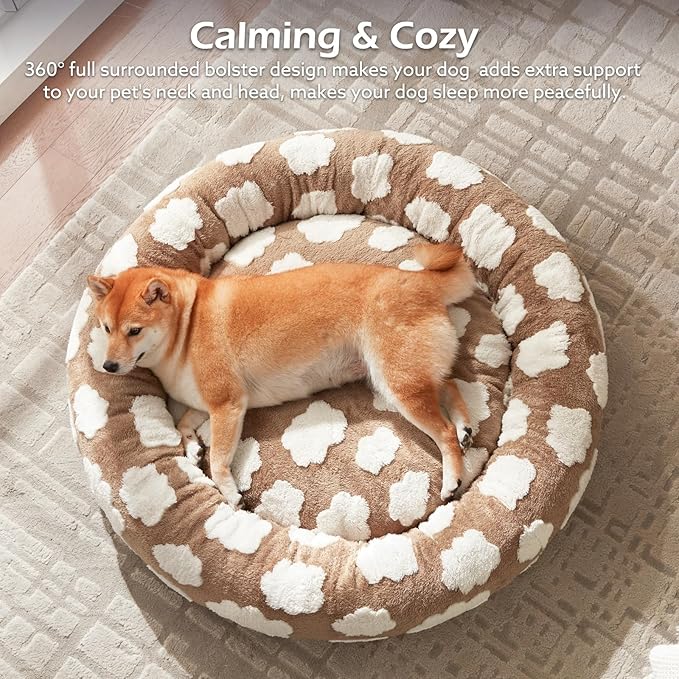 JOEJOY Donut Cat Beds for Indoor Cats, Round Calming Small Dog Bed with Removable Washable Cover, Orthopedic Cute Puppy Kitten Pet Bed with Jacquard Shaggy Plush & Non Skid Bottom, Black