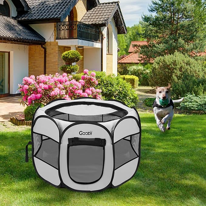 Pet Cat Playpen for Indoor Cats Enclosed, Puppy Dog Play Pen for Outdoor Travel Camping (Small Size, Light Grey)