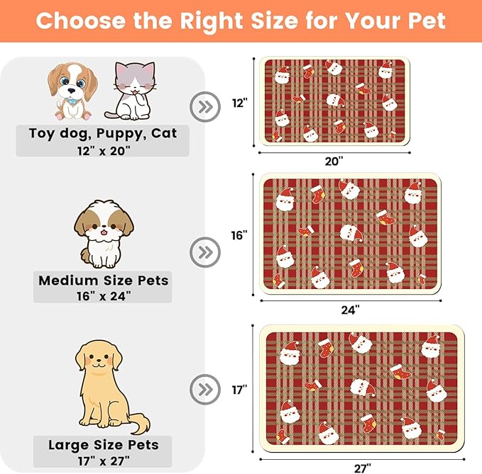 Pet Feeding Mat-Absorbent Pet Placemat for Food and Water Bowl, with Waterproof Rubber Backing, Quick Dry Water Dispenser Mat for Dog and Cat(Christmas, 12"x20")