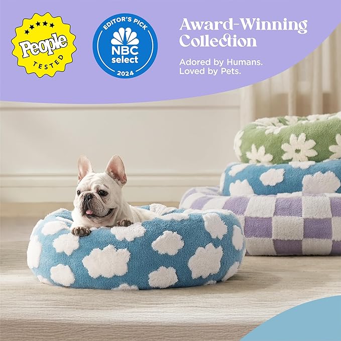 LE SURE Donut Cat Beds for Indoor Cats - Small Round Dog Bed for Calming Pets as Gift with Washable Cover, Cute Modern Puppy Beds with Jacquard Shaggy Plush & Anti Slip Bottom, 20 Inch, Blue