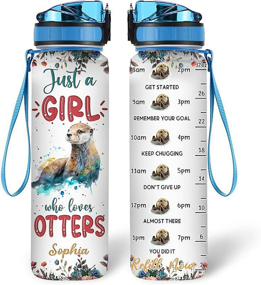 Hyturtle Personalized Otter Lovers 32 Oz 1Liter Motivational Water Bottle With Time Marker, Just A Girl Who Loves Otters, Animal Lovers Gifts For Women, Girl On Birthday, Christmas