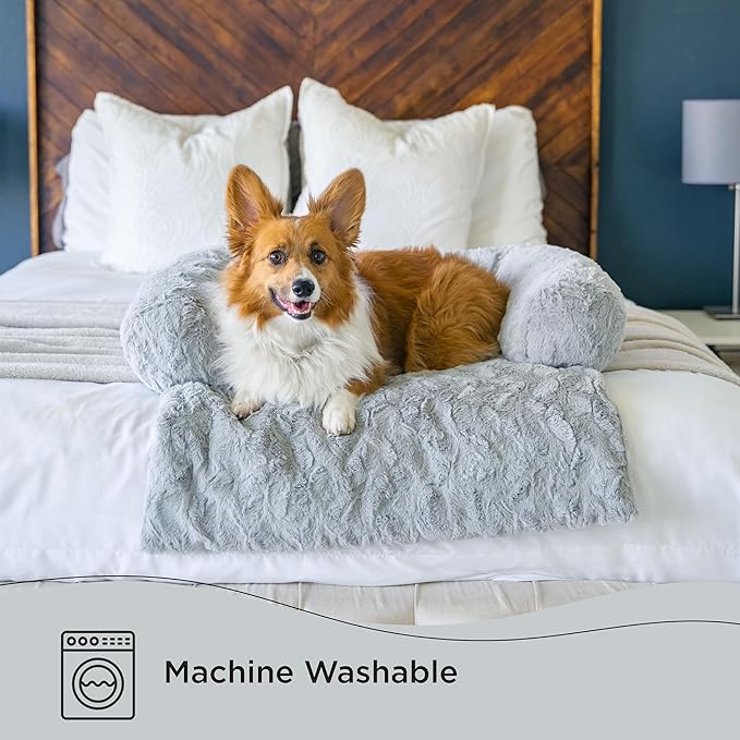 Best Friends by Sheri Calming Dog Blanket with Supportive Bolster, Machine Washable Faux Fur Pet Throw, Gray, Medium