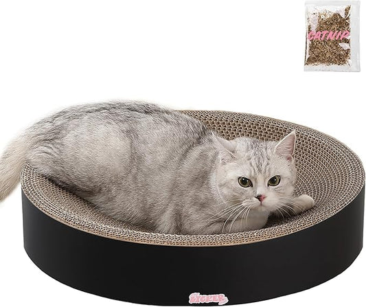 CSR1010H Nelson 20.13" Modern Cardboard Round Bowl Cat Scratcher with Catnip, Ink