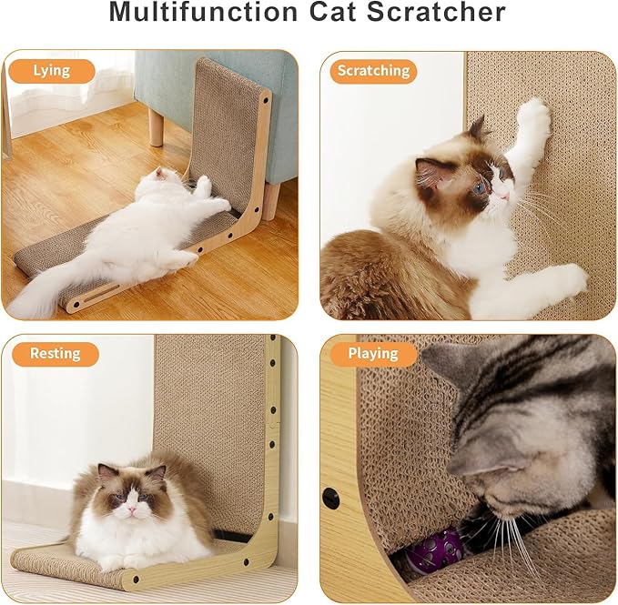 L Shape Cat Scratcher, 2Pack - 23.6 Inch Cat Scratchers for Indoor Cats, Protecting Furniture Cat Scratch Pad, Cardboard Cat Scratching with Ball Toy