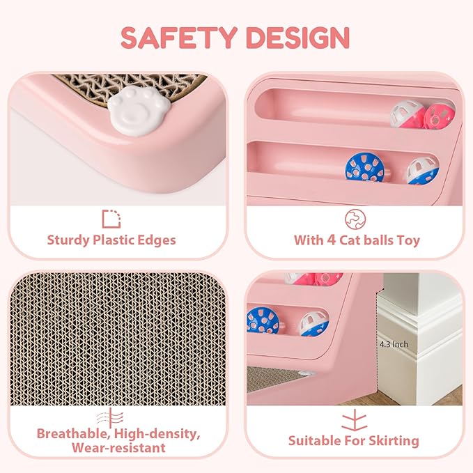 Cat Scratching Board Kitten Scratching Ball Wall Scratchers for Indoor Cats L Shaped Cat Scratcher Cats with Scratcher Pads Pink