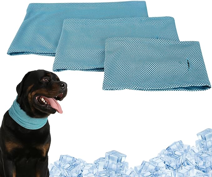 Instant Cooling Dog Bandana for Pet Scarf Soft Cool Mat Pet Collar – Eco-Friendly Breathable Polyester Dog Cooling Bandana for Dogs Puppy Bandana with Leash Hole (Blue, Large)