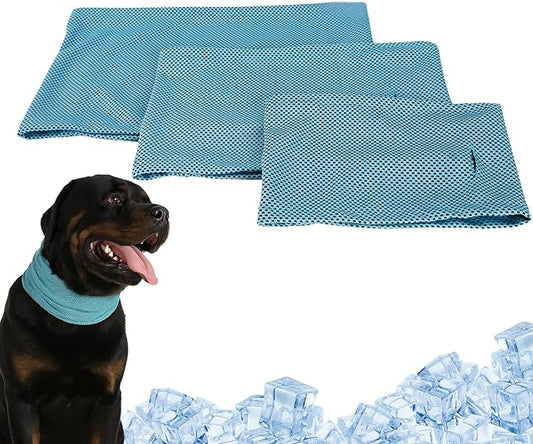 Instant Cooling Dog Bandana for Pet Scarf Soft Cool Mat Pet Collar – Eco-Friendly Breathable Polyester Dog Cooling Bandana for Dogs Puppy Bandana with Leash Hole (Blue, Large)