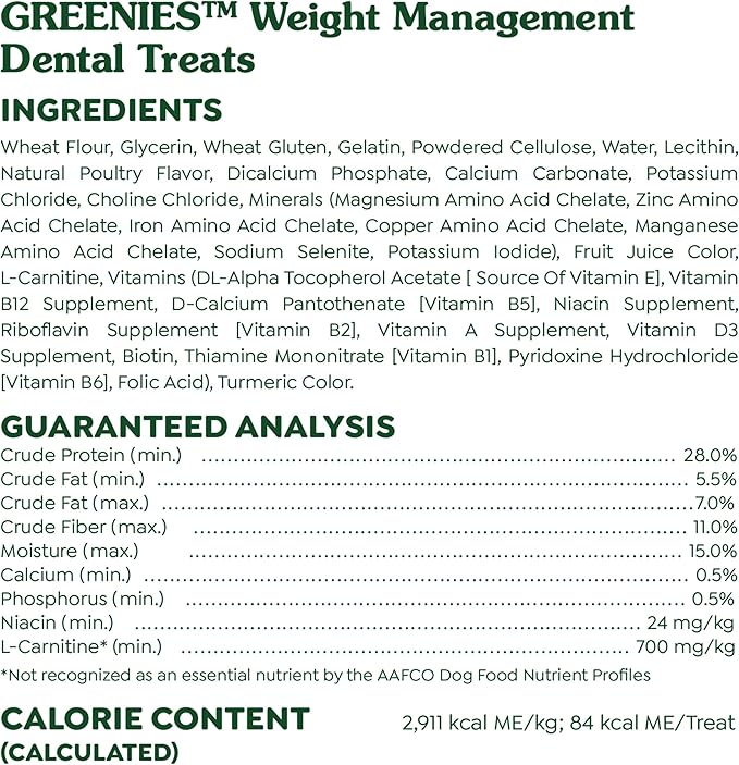 Greenies Weight Management Regular Dog Dental Chews Weight Control Dog Treats, 27 oz. Pack (27 Treats)