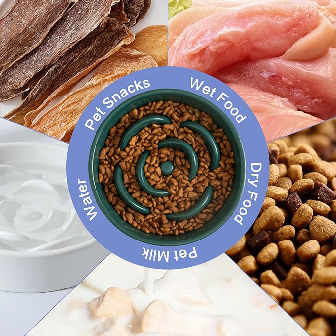 6'' Ceramic Slow Feeder Dog Bowls - Petal Shape Modern Dog Food Dish for Cats and Small Breed Dogs, Puzzle Maze Bowl to Slow Down Eating, Anti-Gulping, Dishwasher & Microwave Safe, Green