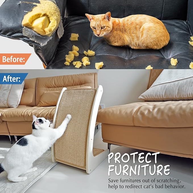 PETKARAY Curved Sisal Cat Scratcher Board, Ramp Scratching Post and Scratch Pad for Indoor Cats, Wall Furniture Protector