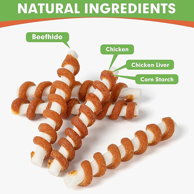 MON2SUN Dog Treats, 5 Inch Chicken Wrapped Rawhide Sticks, Rawhide Twist for Small Dogs, Promotes Dental Health Chew, 10.58oz (13 Count-Pack of 1)