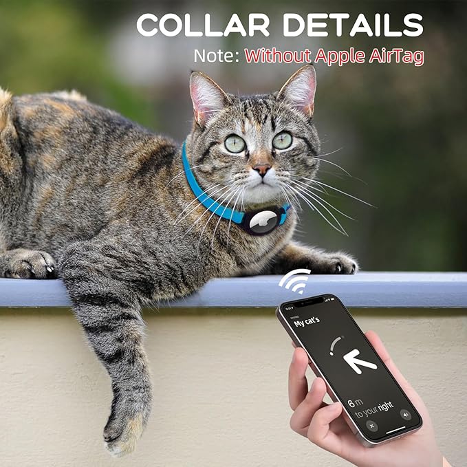 AirTag Cat Collars, Stretchy Collar with Apple AirTag Holder and Bell, Breakaway Ultra Design Elastic GPS Tracking Collars for Cats and Puppies, (7.5-12.5 Inch), Sapphire Blue