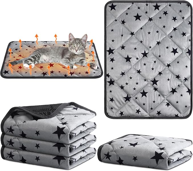 Namalu 4 Pack Self Warming Cat Bed Self Heating Cat Mat Star Pattern Soft Dog Crate Pad Thermal Pet Mat Anti Slip Kennel Dog Washable Warming Bed for Outdoor Indoor(18 x 24 Inch,Gray)