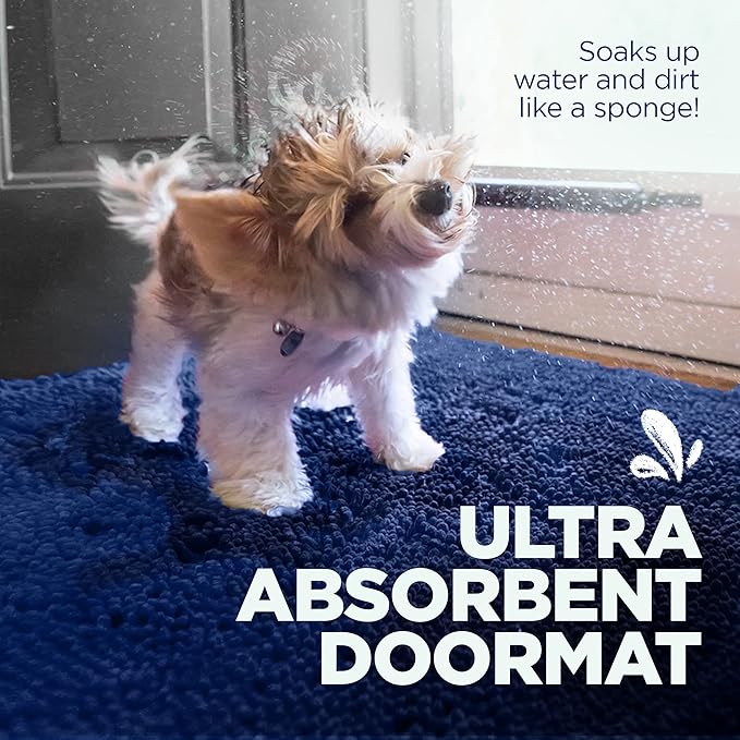 Soggy Doggy Doormat Plain Solid Color Design - Ultra Absorbent Microfiber Chenille Wet Dog Mat for Muddy Paws - Non-Slip and Machine Washable (Navy Blue, Large 26” x 36”)
