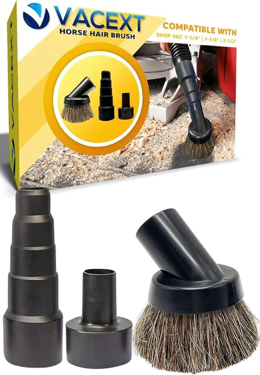 1-1/4'' Vacuum Brush Attachment for Shop Vac Accessories with 2 1/2" to 1 1/4" Adapter : Premium Soft Horsehair Round Dust Brush for Vacuuming Sofas, Furniture Surface and Baseboards