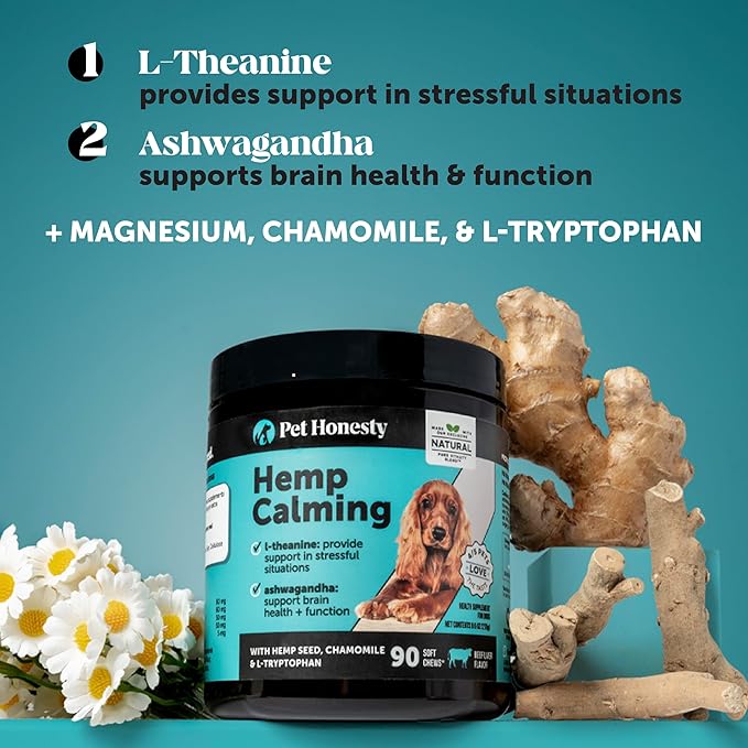 Natural Hemp Calming Chews for Dogs - Calming Aid Supplement for Occasional Anxiousness with Valerian Root, Chamomile, + Magnesium - Stress, Separation & Thunder Support - (Chicken, 180 Count)