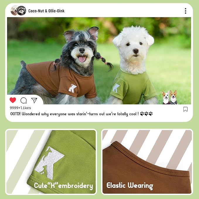 Koneseve Dog Shirts 2 Pack Soft Comfortable Clothes for Medium Large Dogs Brown & Avocado Green 4XL