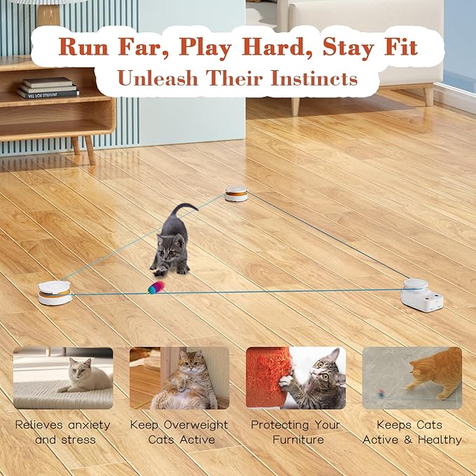 Interactive Cat Toy for Indoor Cats – Automatic Moving & Enrichment Toy for Indoor Cats/Kitten, Auto/Manual Control Cat Treadmill for Exercise & Mental Stimulation, Stimulating Chase Toys (H1K2)