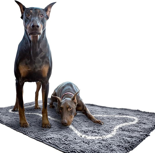 Soggy Doggy Doormat with Bone Design - Ultra Absorbent Microfiber Chenille Wet Dog Mat for Muddy Paws - Non-Slip and Machine Washable (Gray/Light Gray Bone, Extra-Large 36” x 60")