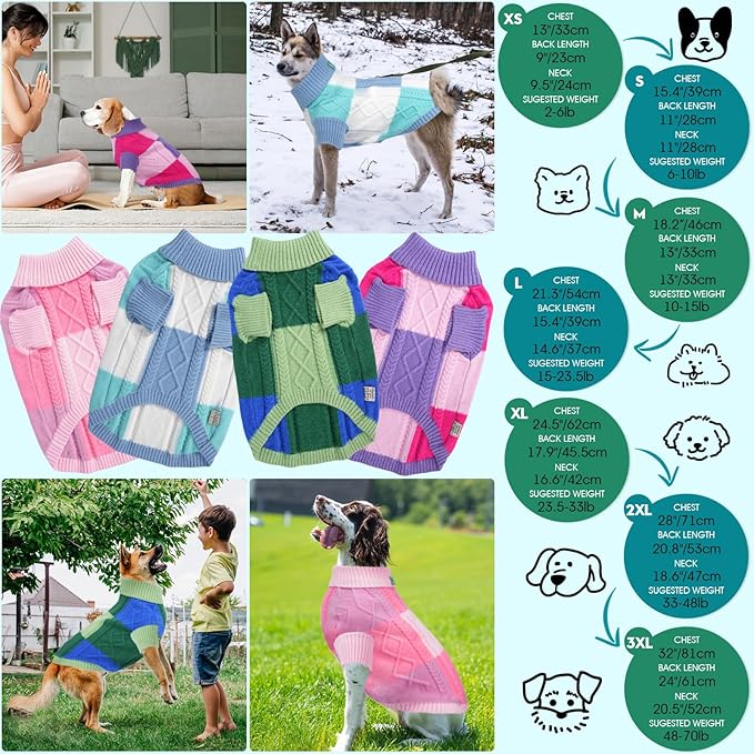 Turtleneck Pet Sweaters for Dogs Boys or Girls,Color Inlay and Moving Needle Pattern Dog Sweater,Pet Clothes,Dog Sweaters,Suitable for Various Breeds Dogs or Sizes(Green Group,2XL)