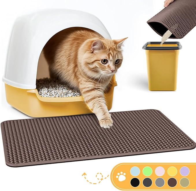 Cat Litter Mat - 23.2'' x 14.6'' Small Litter Trapping Mat, Easy to Clean Litter Box Mat, Waterproof, Urine-Proof, Non-Slip Kitty Litter Mats for Floor, Brown
