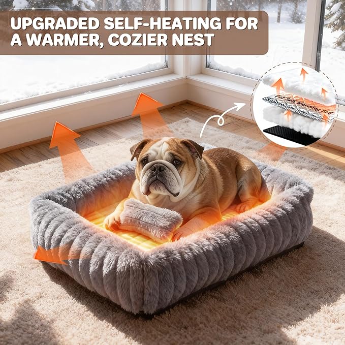 Dog Bed for Small Medium Size Dog, Washable Self Warming Dog Cat Beds for Indoor Cats Fluffy Rabbit Fur Pet Bed for Puppy and Kitten, Orthopedic Dog Cat Beds with Removable Cover & Anti-Slip Bottom