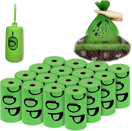 100% plant-based Dog Poop Bags Rolls, ASTM D6400 & EN 13432 Compliant, 240 Poop Bags including dispenser, 13 in × 9 in green poop bags for dogs, Super thick 100% leak proof