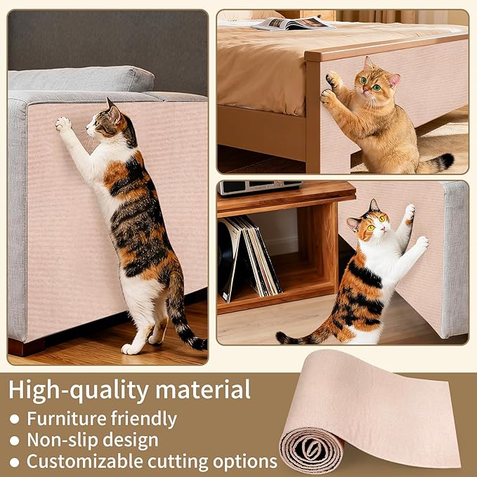 78.7"x15.8" Cat Scratch Mat,Adhesive Cat Scratch Pad for Furniture,DIY Cats Scratch Furniture Protector for Furniture,Sofa,Couch,Covering Cat Scratching Post Replacement Pads,Light Khaki