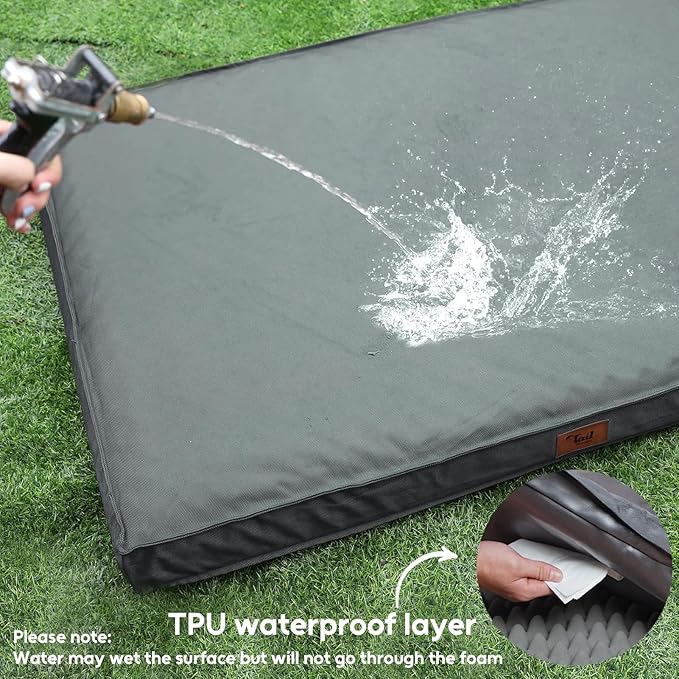 Outdoor Orthopedic Dog Bed, Waterproof Dog Bed for Large Dogs 36x27 Inch, Egg Crate Foam Pet Mat with Washable Removable Oxford Cooling Cover, Grey