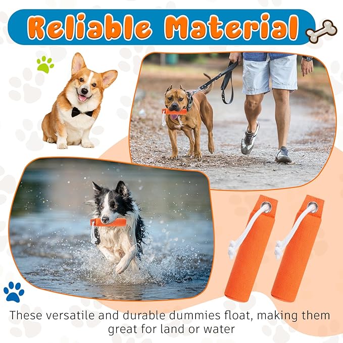 2 Pcs Dog Bumpers Canvas Training Dummy Hunting Dog Training Toys for Easy Throwing (Not Chew Toys)(Orange,7.1 x 1.6 Inches)