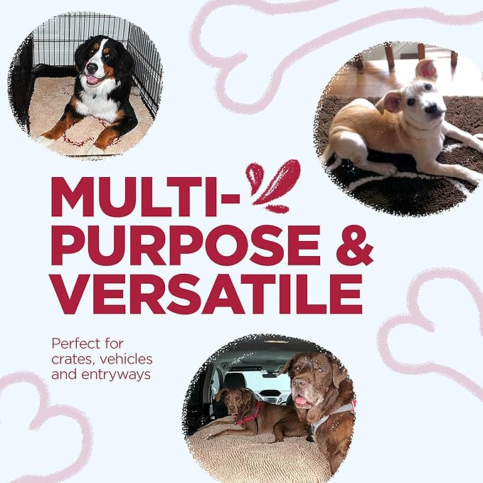 Soggy Doggy Doormat with Bone Design - Ultra Absorbent Microfiber Chenille Wet Dog Mat for Muddy Paws - Non-Slip and Machine Washable (Cranberry/Oatmeal Bone, Extra-Large 36” x 60”)