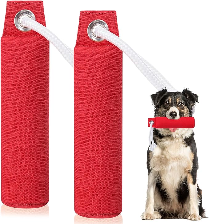 2 Pcs Dog Bumpers Canvas Training Dummy Hunting Dog Training Toys for Easy Throwing (Not Chew Toys)(Red,9.8 x 2.8 Inches)