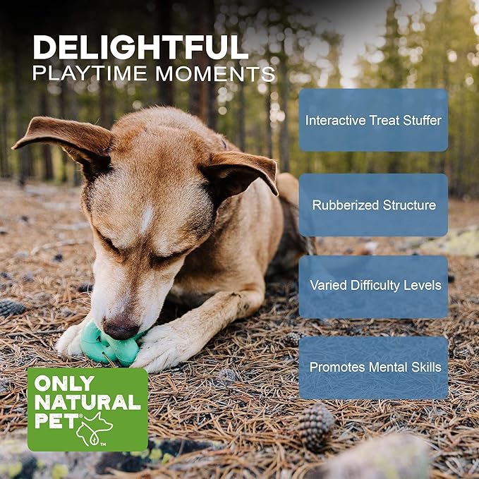 Only Natural Pet Rubber Boredom Buster Treat Stuffer Dog Toys - Interactive Stuffable Feeder Dispenser Fillable Durable Play Puppy Medium Large XS Chew Pup Hide Holder Easy Refill -TreatKnot/Teal