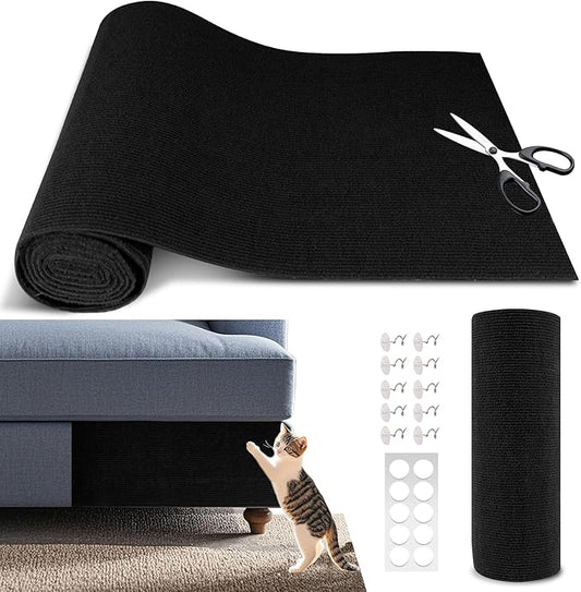 Cat Scratch Furniture Protector, 39.4"x15.8" Self Adhesive Cat Scratch Mat Pad,Cut to Fit DIY Replacement Carpet for Tree,Wall,Bed,Door, Couch Protector (Black)
