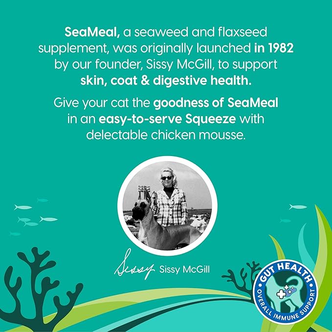 SeaMeal Squeeze Chicken Lickable Cat Treats with Seaweed for Skin & Coat - Wet Cat Treats with Digestive & Immune Health Support - Natural, Holistic, Grain Free (48 Squeezes)